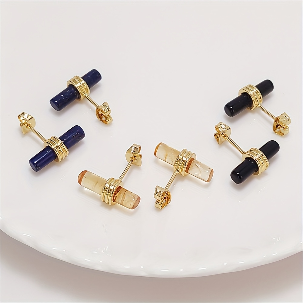 Women's 18K Plated Lapis Lazuli, Citrine & Obsidian Stud Earrings
